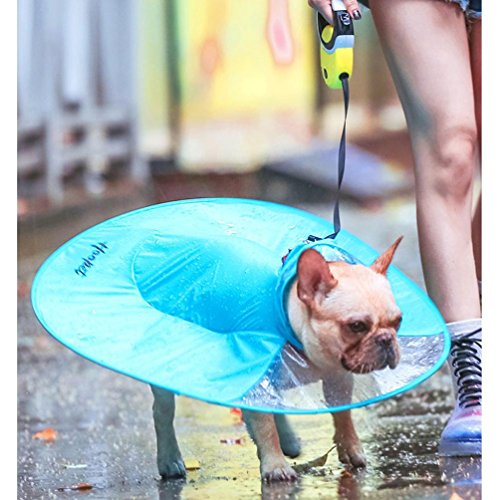 Coerni UFO Dog Raincoat Waterproof Hooded Pet Cloak Umbrella Pet Poncho for Medium Large Dog (Back length-15.75 inch, Blue)
