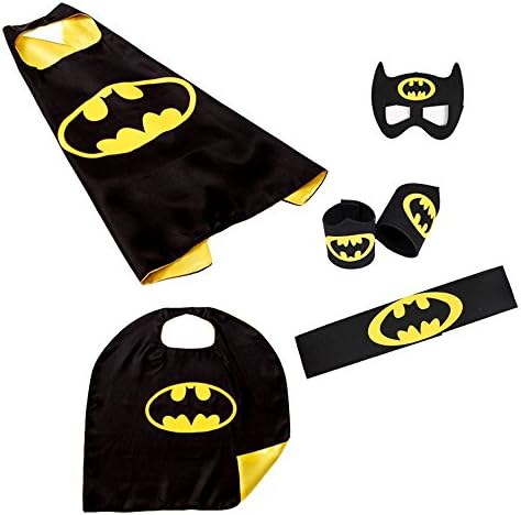 2 Pack Cloak, Toddler Kids Halloween Birthday Costume Cape, Superhero Batman Mask/Waistband/Wrist Set Cloak