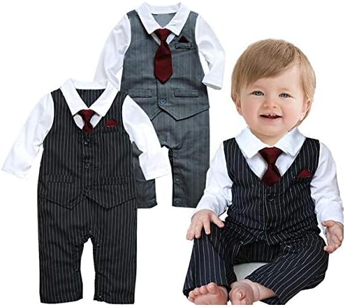 Decha Baby Tie Striped Vest Formal Wear Wedding Baby Boy Long Sleeve Gentleman Romper Clothes Suit Oneise Jumpsuit Outfit