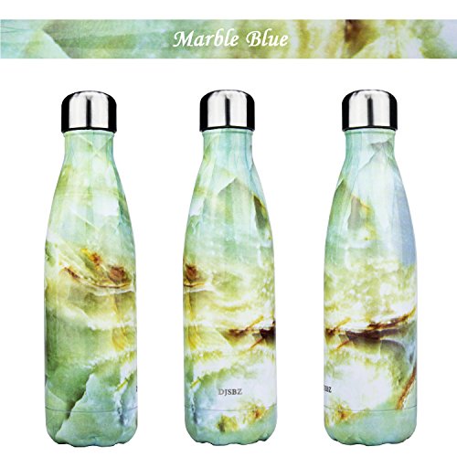 DJSBZ Vacuum Cola Shape Double Walled 18/8 Stainless Steel Water Bottle Leak-proof Keep Hot & Cold, Travel Sports Personalized Metal Water Bottle,17 Oz (500 ml) Marble Blue