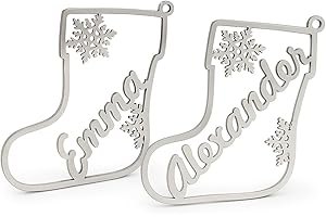 Custom Name Christmas Stocking Tag – Stainless Steel Silver Ornament, Personalized Holiday Tree Decoration, Xmas Decor