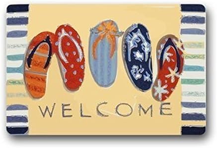 XiaoS Door Mats Custom Welcome and Beach Sandal Decorative Doormat Decor Rug Indoor/Outdoor Doormat Nonwoven Fabric Non Slip 23.6 (L) x 15.7 (W) inches