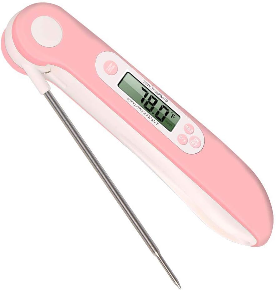RAINLING Digital Instant Read Food and Meat Thermometer, Instant Read Sensor for Kitchen BBQ Grill Smoker Meat Oil Milk Yogurt Temperature (pink)