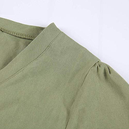 Mysky Summer Women Popular Casual Solid Color Comfy Linen Dress Ladies Brief Short Sleeve Plus Size Swing Dress Green