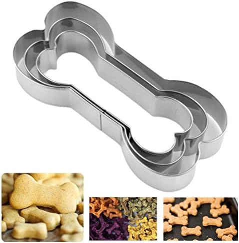 SUNKOOL Dog Bone Dog Biscuit Cookie Cutters for Homemade Treats -Stainless Steel Bone Shaped Cookie Molds- 3 Piece Set