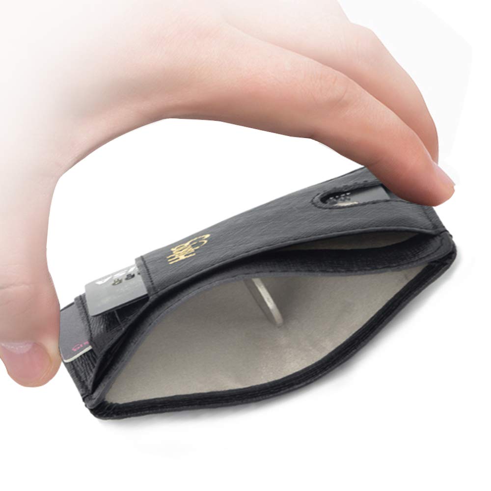 Slim Minimalist Leather Wallet RFID Blocking Money Clip Front Pocket Credit Card Holder Men Women Mini Wallet (Black)