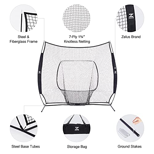 ZELUS 7 x 7 Baseball and Softball Practice Net, Portable Hitting