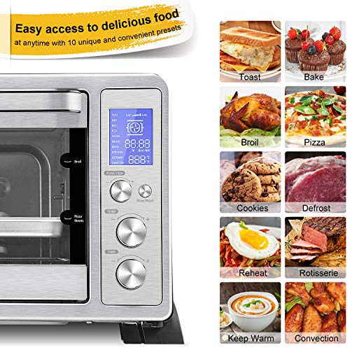 Vestaware Convection Toaster Oven, 27QT Smart Countertop Oven with 10 Presets, Toast Pizza Rotisserie Bake Broil, Digital LCD Display, 6 Accessories Included, Stainless Steel, 1500W