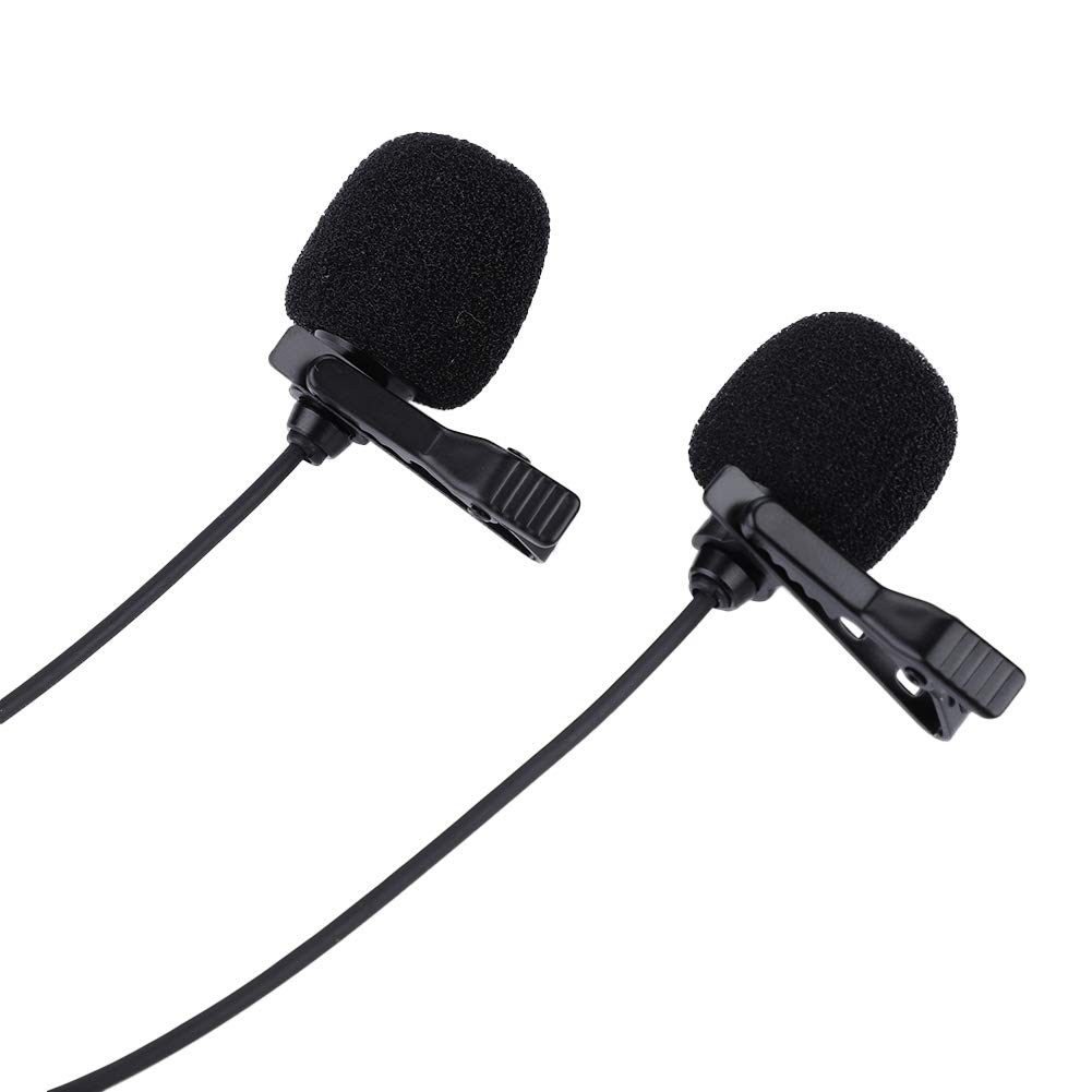 ASHATA Lavalier Microphone,Dual-head Lapel Tie Clip Capacitor Microphone 3.5MM,Professional Lavalier Mic with Active Sound Collection/Active Power Saving Technology for Smartphone