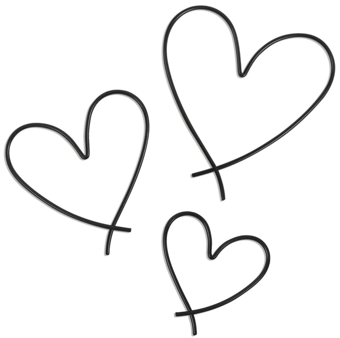 Vellichor Europe Set of 3 Heart-shaped Metal Wall Art Decorations - Black Hanging Ornaments for Decorating Bedroom and Living Room Walls