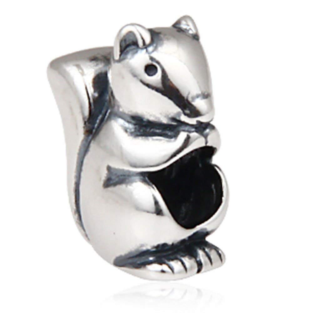 925 Sterling Silver Squirrel Charm Animal Charm Lucky Charm Birthday Charm Anniversary Charm for Pandora Charm Bracelet