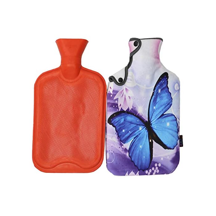 iColor 2L Rubber Hot Water Bottle with Soft Warm Flannel Cover Classic 2000ml 68oz Hot or Cold Water Bag Set Fit Pain…