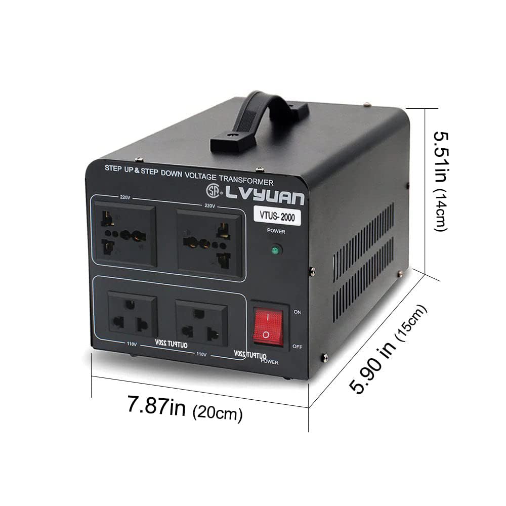 Voltage Transformer Converter 2000 Watt Step Up/Down Convert from 110-120 Volt to 220-240 Volt and from 220-240 Volt to 110-120 Volt with 2 US Outlets, 2 Universal Outlets