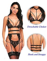 Avidlove Lace Garter Lingerie Set with Removable Choker Teddy Babydoll Strappy Bra and Panty Set (No Stockings)