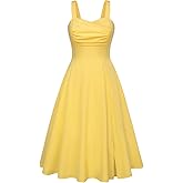 Belle Poque Women's Vintage 1950s Dress 2026 Summer Sleeveless Flowy Ruched Midi Tea Party Wedding Guest Cocktail Dress