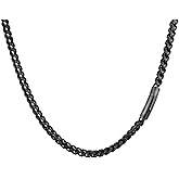 Joddfly Men's Stainless Steel Cuban Chain Necklace, 5mm Black Square Cut, 21.6 Inches, Spring Buckle
