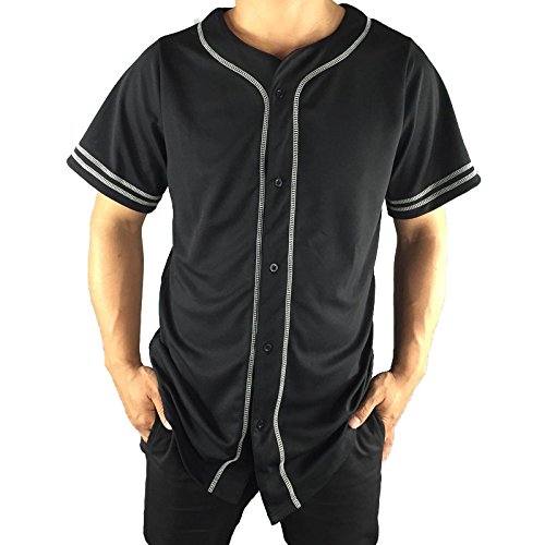 LIWEIKE Mens Baseball Jersey Button Down Plain Short Sleeve Hipster Hip Hop T Shirts (Small) - Thumbnail 2