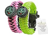 A2S Survival Gear Kit Paracord Bracelet for Girls Colorful Everest Series with built-in New Type Compass, Fire Starter, Emergency Knife & Whistle â€“ Pack of 2 - (Pink / Light Green)