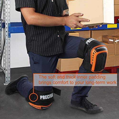 Knee Pads for Work , Preciva Kneepads Professional Gel Knee Pads for Construction Flooring Gardening - Adjustable No-Slip Knee Protector with Foam Padding (Orange)