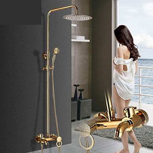 dongzhifeng Gold and Rose Gold Brass Rain Shower Faucet Set Single Ceramic dles Tub Mixer d Shower Bathtub Column Wall Mounted Polished Chrome Golden