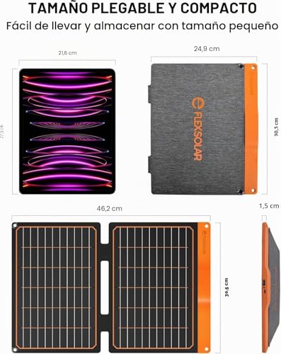 FlexSolar 20W Small USB Solar Panel Charger 15W USB-A PD2.0 USB-C Foldable Portable Lightweight ETFE Power Emergency Panel IP67 Waterproof Hiking Camping for Phones Batteries Tablets