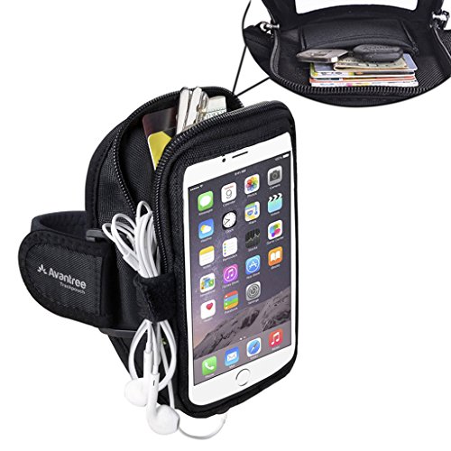 Avantree Water Resistant iPhone 6 / 6S / 7 / 8 Plus Sports Running Armband with Key Holder / Card Pouch, 5.5 Inch for Samsung Galaxy S6 Note 7 5, Google Nexus 6P - Trackpouch V2 [Longer band]