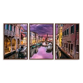 3 Piece Framed Canvas Wall Art for Living Room, Bedroom Italy City Landscape Canvas Prints for Modern Home Decoration Ready to Hang - 16"x24"x3 Panels