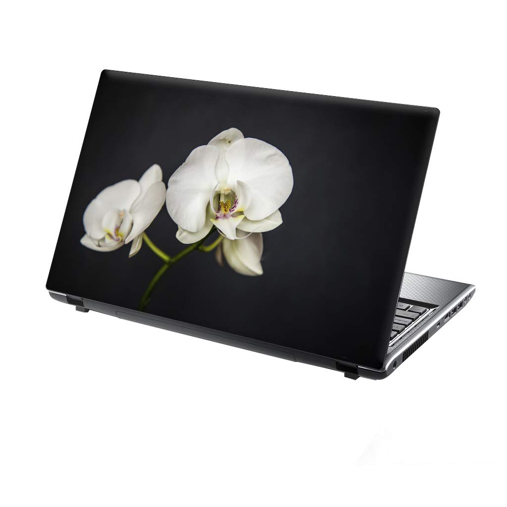 TaylorHe 15.6 inch 15 inch Laptop Skin Vinyl Decal with Colorful Patterns and Leather Effect Laminate MADE IN BRITAIN White Orchids on Black