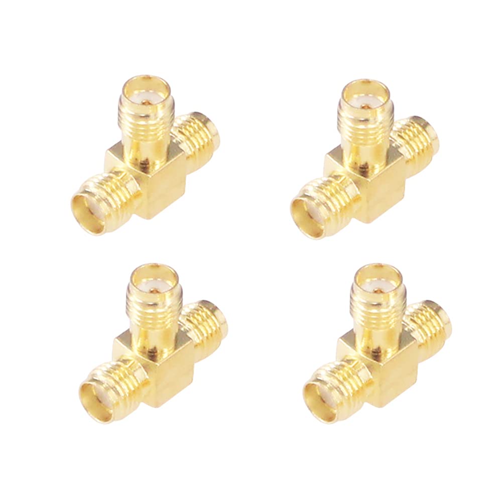 RFaha 4pcs Antenna Adapter SMA Female to Dual SMA Female Connector T Type 3 Way Splitter Antenna Converter(NOT for TV)(F79-4)