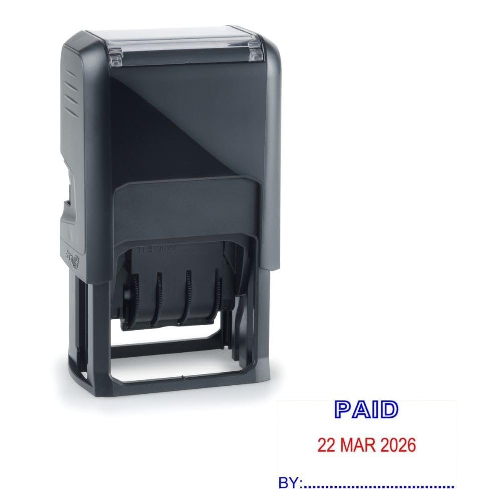 Paid Date Stamp - Self Inking Dual Red/Blue Stamper - 39 x 23mm