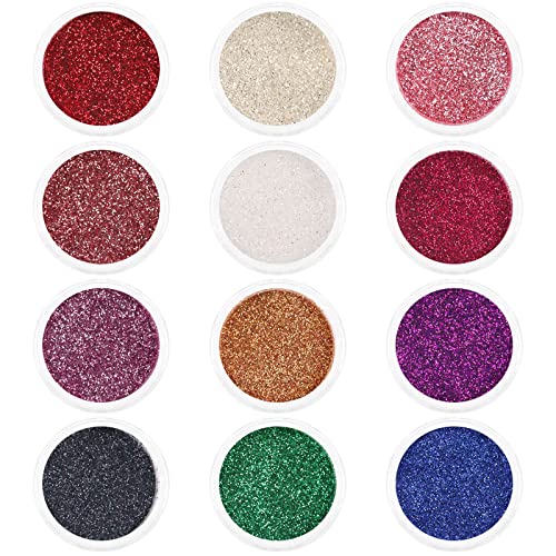 BISHENGYF 12 Colors Fine Chrom Glitter Powder, Holographic Glitter Pigment, Acrylic Nail Art Dust Powder Set with Brush and Spoon Picker for DIY Nail Art and Shiny Craftwork.