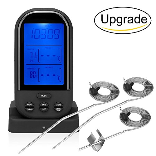 Digital Meat Thermometer, Morgofun Wireless Remote Digital Cooking Food Meat Thermometer for Smoker Oven Kitchen BBQ Grill Thermometer Instant Read with Timer Alert, 3 Stainless Steel Probes - UPGRADE Digital Meat Thermometer, Morgofun Wireless Remote Digital Cooking Food Meat Thermometer for Smoker Oven Kitchen BBQ Grill Thermometer Instant Read with Timer Alert, 3 Stainless Steel Probes - UPGRADE
