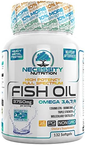 Fish Oil Omega 3 Softgels 132 Count Triple Strength Epa Dha Supplement Capsules Made From Nature 3750mg Per Serving Supports Heart Joint Skin Brain Function Health Non GMO Finest Vitamin Nutrition