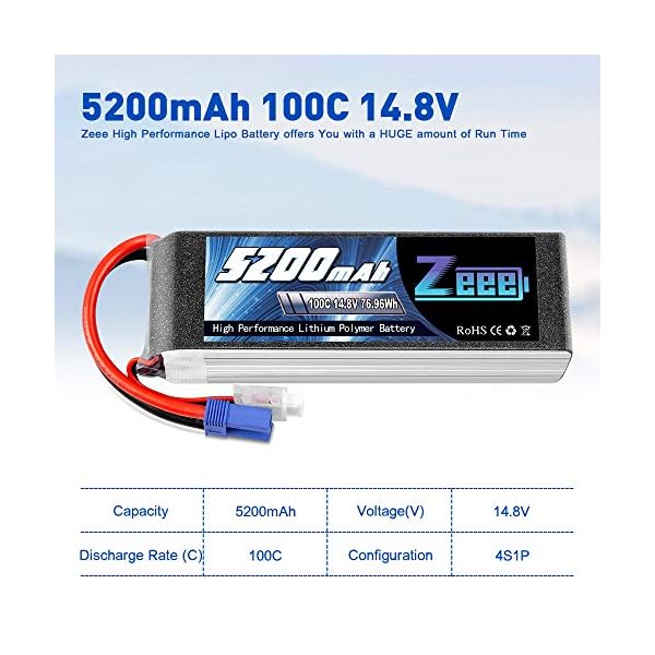 Zeee 4S Lipo Akku 14,8V 100C 5200mAh RC Batterie mit EC5 Stecker für RC Car RC Truck RC Auto Boot LKW Truggy RC Hobby (2… – Bild 5
