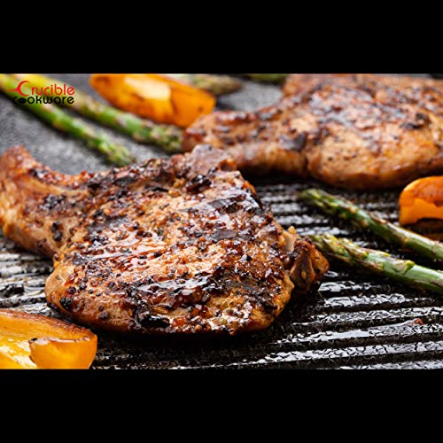 Cast Iron Griddle (20" by 10"), Reversible, Pre-Seasoned, Grill and Griddle Combo, BBQ, Campfire, fits over two stovetop burners