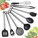 Silicone Kitchen Utensils 8-Piece Cooking Utensil Set - Sunvook Stainless Steel Heat-Resistant Spatular Kitchen Gadgets For Nonstick Pans/Pots -Black