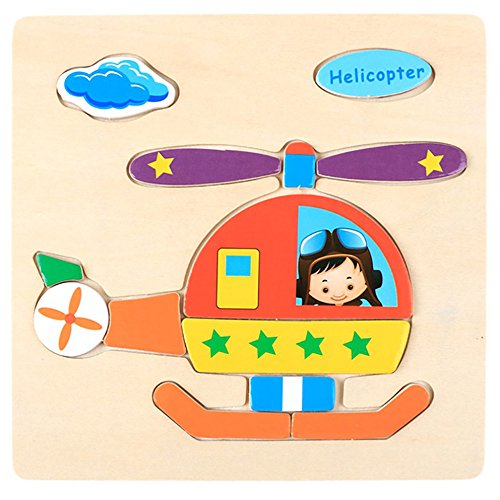 Kids Puzzles Toys, Wooden Animals Fancy Education Learning Intelligence Toys (Helicopter)