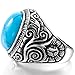 INBLUE Men's Stainless Steel Ring Simulated Turquoise Silver Tone Blue