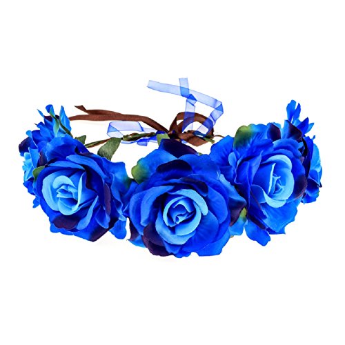 Love Sweety Rose Flower Headband Floral Crown Wreath Garland Halo (1# Blue)
