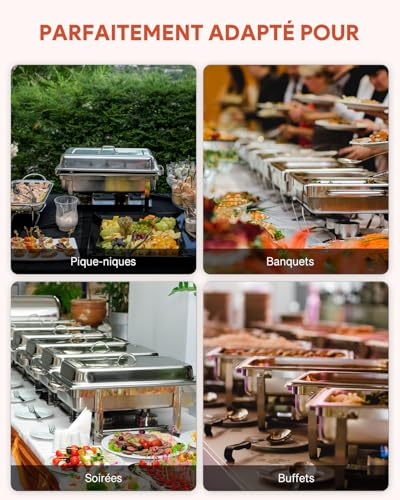 WILPREP Set of 2 Chafing Dish Buffet Buffet Buffet Warmer Stainless Steel Food Safe with Foldable Frame (2×GN1/1+4×GN1/2)