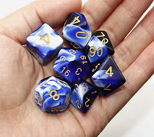 HD DND Dice Blue White Black RPG Polyhedral Dice Set Fit Dungeons and Dragons(D&D) Pathfinder Role Playing Games 7 Dice Set with Dice Bag - Thumbnail 4