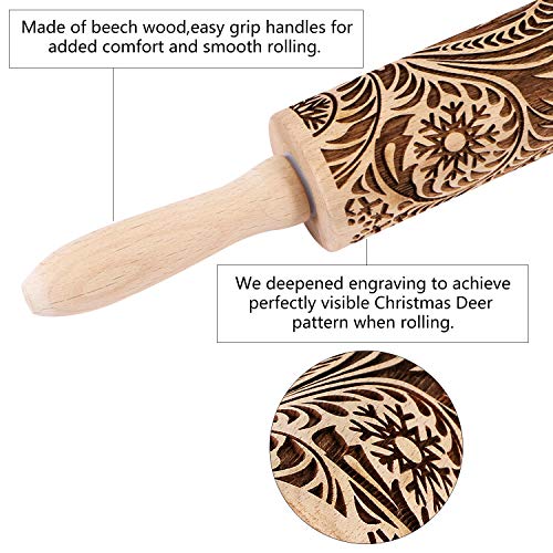 image for Paisley Embossed Wooden Rolling Pin,Evermarket Engraved Embossing Roll