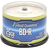 Optical Quantum OQBDR06LT-50 6X 25 GB BD-R Single Layer Blu-Ray Recordable Blank Media Logo Top, 50-Disc Spindle
