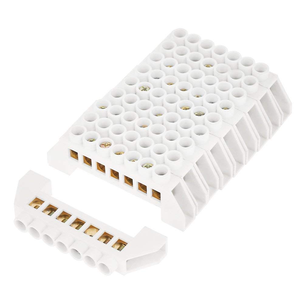 10Pcs Brass Terminal Block Connector - 7-Holes High Voltage Bridge Design for Safe Wiring, Neutral/Ground Bar for Distribution Box/Cabinet, Durable Anti-Corrosion
