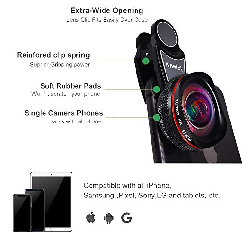 image for Anwick Cell Phone Camera Lens Accessories, 4K HD 2 in 1 120°Wide Angl
