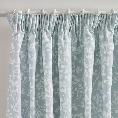Catherine Lansfield Brooke Floral 66x72 Inch Lined Pencil Pleat Curtains Two Panels Duck egg Blue
