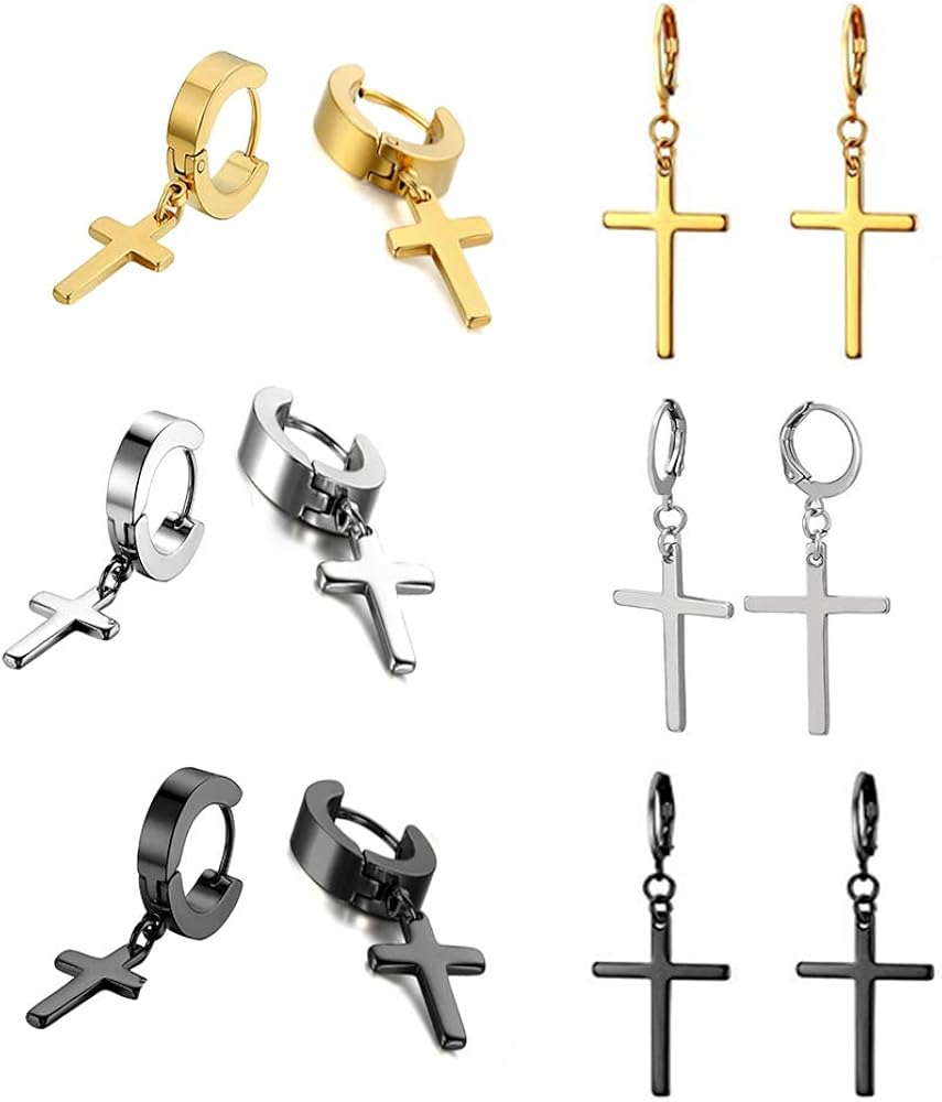 Stainless Steel Hinged Huggie Hoop Cross,Triangle Drop Dangle Earrings for Men Women Teens,Hypoallergenic