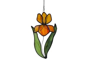 BOXCASA Iris Flower Stained Glass Suncatcher,Yellow Flower Stained Glass Window Hangings,Stained Glass Flower Gifts for Women Mom Teacher,Celebration Gifts,Christmas Wedding Birthday Gifts