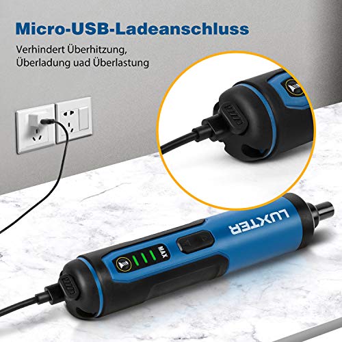 LUXTER 3,6V Akkuschrauber Set, 2,0Ah Li-Ion Akku, Mini Akkuschrauber mit 3-Gang-Drehmomenteinstellung, 26 Bits, LED… – Bild 8