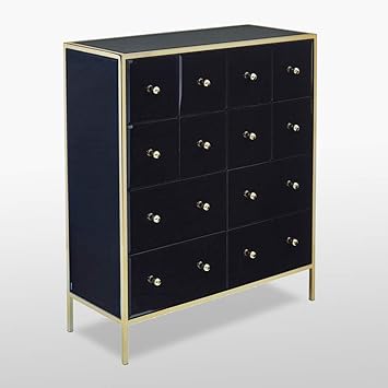 P N Homewares Noire Merchant Chest 12 Drawers Black